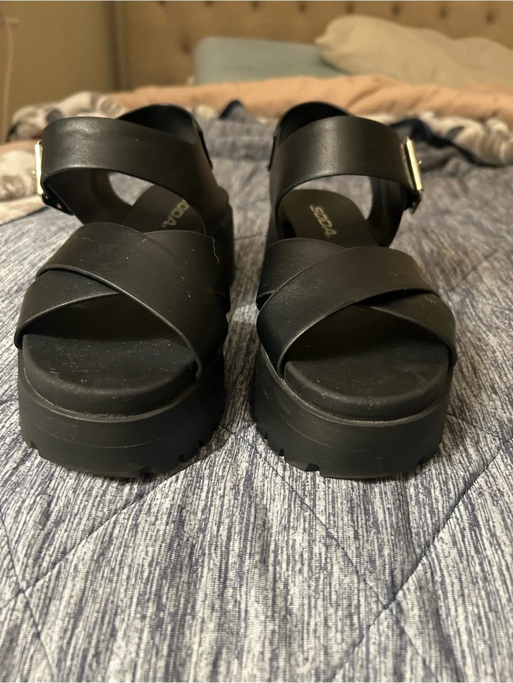 Soda Black Platform Sandals